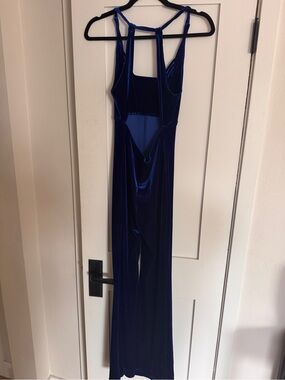 VINTAGE Royal Blue Velvet One-Piece Jumpsuit - Mitra Modelle M
